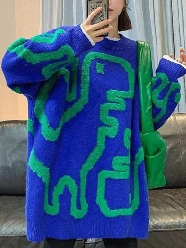 Törülközőhímzés, vastagított női pulóver 2023 téli új koreai változat, vastagított bő, kerek nyakú, közepesen hosszú kabát kötöttáru