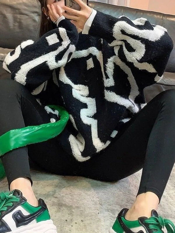 Törülközőhímzés, vastagított női pulóver 2023 téli új koreai változat, vastagított bő, kerek nyakú, közepesen hosszú kabát kötöttáru