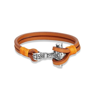 MKENDN Vintage Thor Mjolnir Hammer divslāņu ādas aproce nerūsējošā tērauda vīriešu skandināvu vikingu mitoloģijas rotaslietas