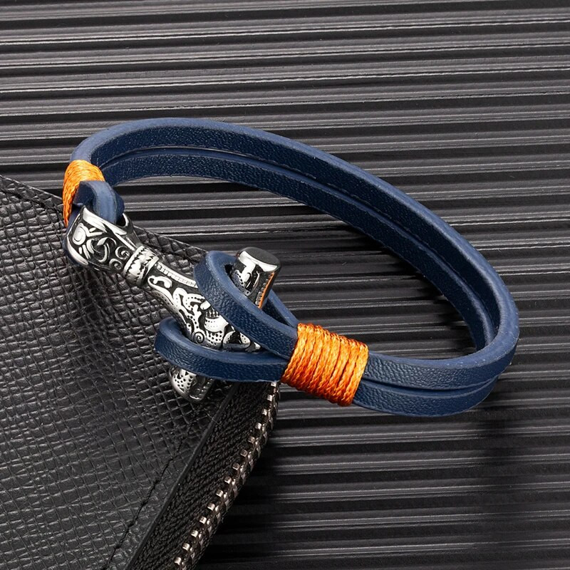 MKENDN Vintage Thor Mjolnir Hammer divslāņu ādas aproce nerūsējošā tērauda vīriešu skandināvu vikingu mitoloģijas rotaslietas