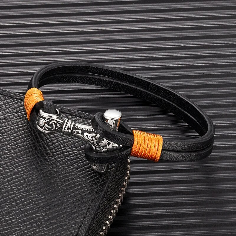 MKENDN Vintage Thor Mjolnir Hammer divslāņu ādas aproce nerūsējošā tērauda vīriešu skandināvu vikingu mitoloģijas rotaslietas