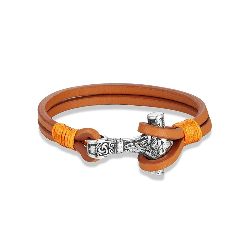 MKENDN Vintage Thor Mjolnir Hammer divslāņu ādas aproce nerūsējošā tērauda vīriešu skandināvu vikingu mitoloģijas rotaslietas