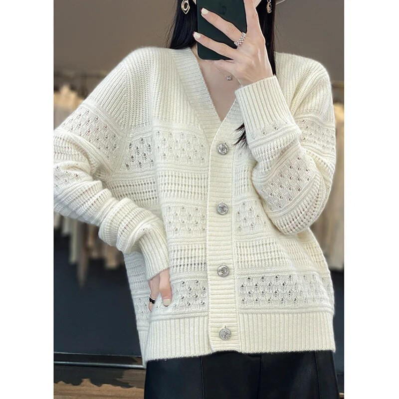 Jauns 2023. gada modes džemperis sieviešu korejiešu rudens mētelis ar garām piedurknēm, krāsai pieskaņots, brīvs, adīts jaciņš sieviešu topi