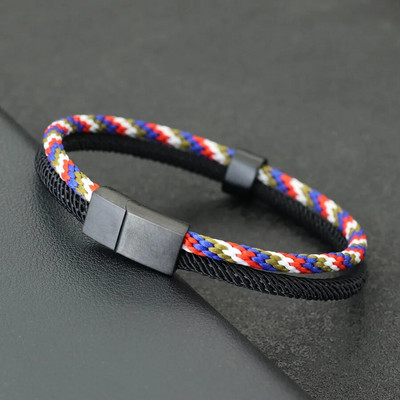 2023. gada modes vīriešu rokassprādze, melna nerūsējošā tērauda noņemama magnēta sprādze Bohēmijas divkrāsu virves rokassprādze, jūras rokassprādze