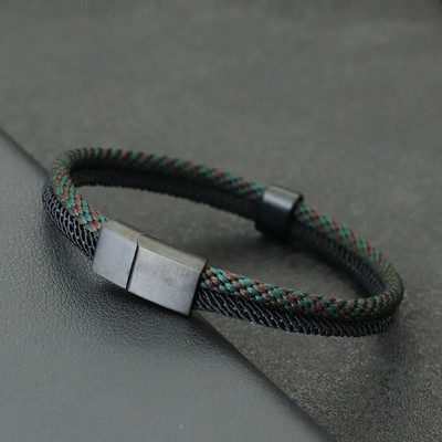 2023. gada modes vīriešu rokassprādze, melna nerūsējošā tērauda noņemama magnēta sprādze Bohēmijas divkrāsu virves rokassprādze, jūras rokassprādze