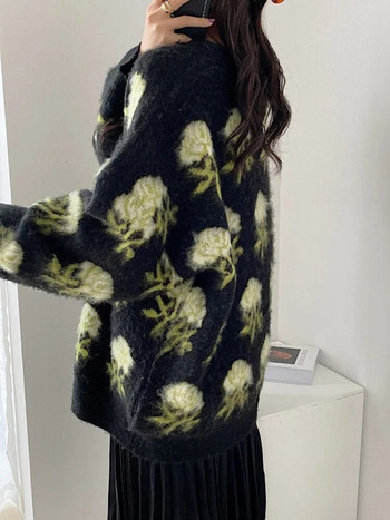 Дамски пуловер 2023 Есен/Зима Нови плетени О-образно деколте Корейски модни пуловери с дълги ръкави СВОБОДНИ горнища на цветни дамски дрехи