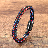 Klasiska stila auduma ādas rokassprādze melna nerūsējošā tērauda magnētiskas vīriešu rokassprādzes 8 mm virves ķēde vīriešu rotaslietas aksesuāri