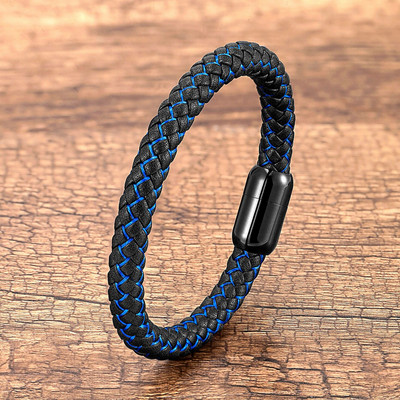 Klasiska stila auduma ādas rokassprādze melna nerūsējošā tērauda magnētiskas vīriešu rokassprādzes 8 mm virves ķēde vīriešu rotaslietas aksesuāri