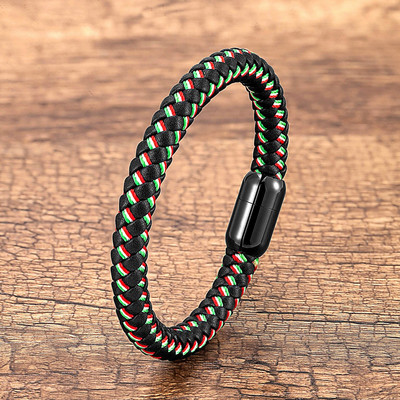 Klasiska stila auduma ādas rokassprādze melna nerūsējošā tērauda magnētiskas vīriešu rokassprādzes 8 mm virves ķēde vīriešu rotaslietas aksesuāri