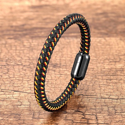 Klasiska stila auduma ādas rokassprādze melna nerūsējošā tērauda magnētiskas vīriešu rokassprādzes 8 mm virves ķēde vīriešu rotaslietas aksesuāri