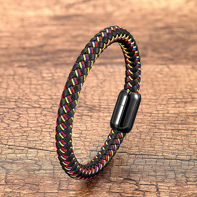 Klasiska stila auduma ādas rokassprādze melna nerūsējošā tērauda magnētiskas vīriešu rokassprādzes 8 mm virves ķēde vīriešu rotaslietas aksesuāri