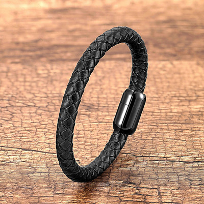 Klasiska stila auduma ādas rokassprādze melna nerūsējošā tērauda magnētiskas vīriešu rokassprādzes 8 mm virves ķēde vīriešu rotaslietas aksesuāri