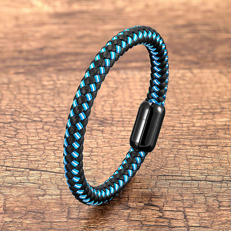 Klasiska stila auduma ādas rokassprādze melna nerūsējošā tērauda magnētiskas vīriešu rokassprādzes 8 mm virves ķēde vīriešu rotaslietas aksesuāri