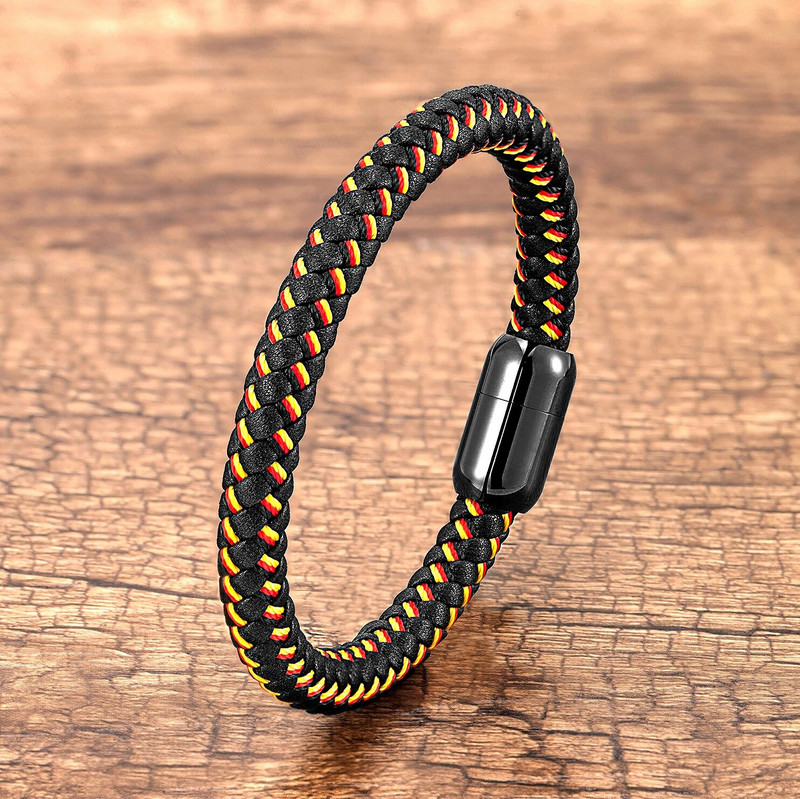 Klasiska stila auduma ādas rokassprādze melna nerūsējošā tērauda magnētiskas vīriešu rokassprādzes 8 mm virves ķēde vīriešu rotaslietas aksesuāri