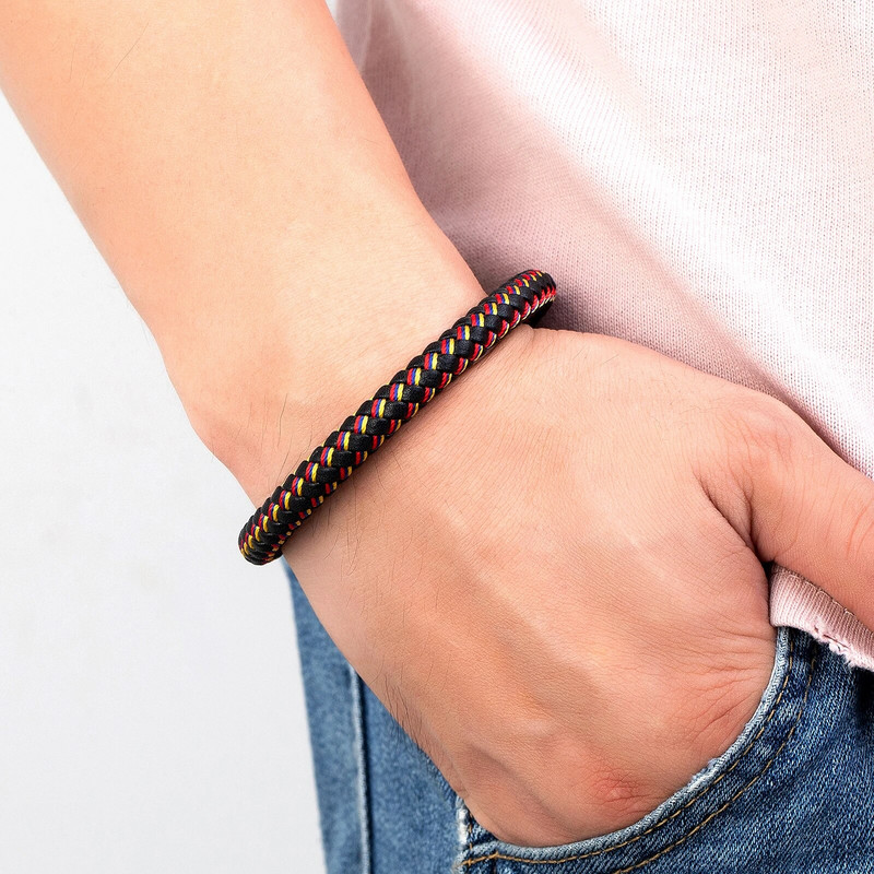 Klasiska stila auduma ādas rokassprādze melna nerūsējošā tērauda magnētiskas vīriešu rokassprādzes 8 mm virves ķēde vīriešu rotaslietas aksesuāri