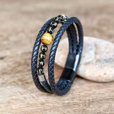 Paziņojums Ādas Rokassprādzes Vīriešu Nerūsējošā tērauda Daudzslāņu Pītas Pērles Rokassprādzes Aproces Vīriešu Rokassprādzes Panka Rotaslietas