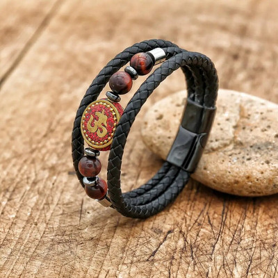 Paziņojums Ādas Rokassprādzes Vīriešu Nerūsējošā tērauda Daudzslāņu Pītas Pērles Rokassprādzes Aproces Vīriešu Rokassprādzes Panka Rotaslietas