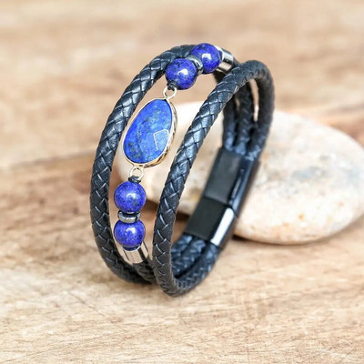 Paziņojums Ādas Rokassprādzes Vīriešu Nerūsējošā tērauda Daudzslāņu Pītas Pērles Rokassprādzes Aproces Vīriešu Rokassprādzes Panka Rotaslietas