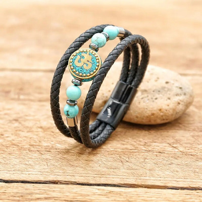 Paziņojums Ādas Rokassprādzes Vīriešu Nerūsējošā tērauda Daudzslāņu Pītas Pērles Rokassprādzes Aproces Vīriešu Rokassprādzes Panka Rotaslietas