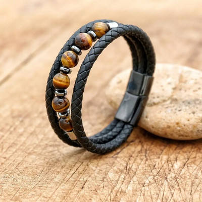 Paziņojums Ādas Rokassprādzes Vīriešu Nerūsējošā tērauda Daudzslāņu Pītas Pērles Rokassprādzes Aproces Vīriešu Rokassprādzes Panka Rotaslietas