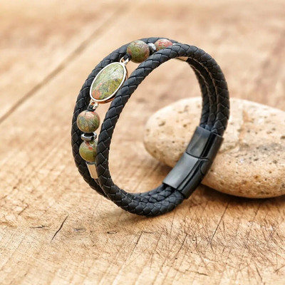 Paziņojums Ādas Rokassprādzes Vīriešu Nerūsējošā tērauda Daudzslāņu Pītas Pērles Rokassprādzes Aproces Vīriešu Rokassprādzes Panka Rotaslietas