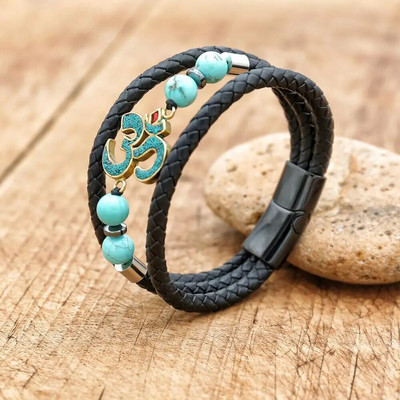 Paziņojums Ādas Rokassprādzes Vīriešu Nerūsējošā tērauda Daudzslāņu Pītas Pērles Rokassprādzes Aproces Vīriešu Rokassprādzes Panka Rotaslietas