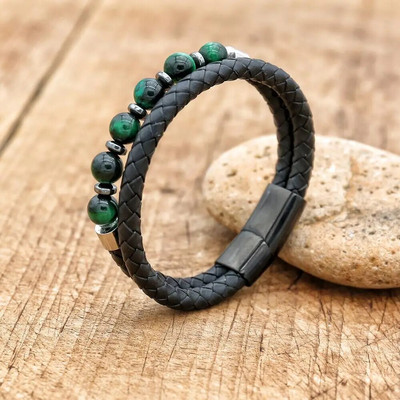 Paziņojums Ādas Rokassprādzes Vīriešu Nerūsējošā tērauda Daudzslāņu Pītas Pērles Rokassprādzes Aproces Vīriešu Rokassprādzes Panka Rotaslietas