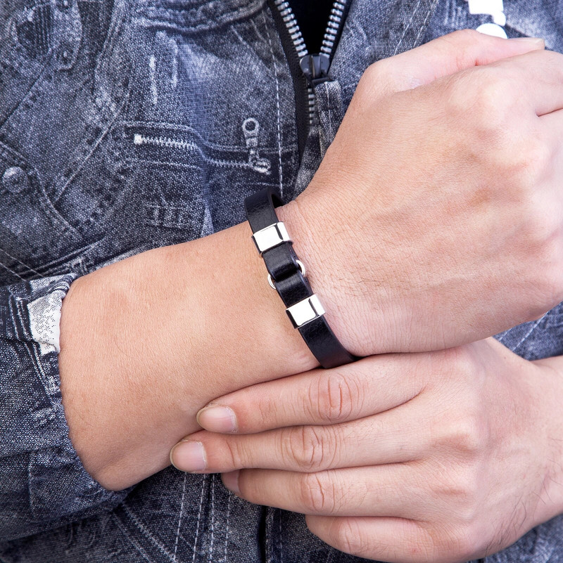 Augstas kvalitātes īstas ādas vīriešu rokassprādze, melna zelta krāsa, magnētiska aizdare, vintage rokassprādzes, vīriešu rotaslietu vairumtirdzniecība