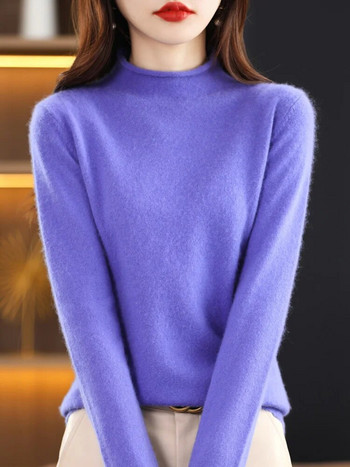 Нов базов дамски есенно-зимен пуловер от 100% мериносова вълна с фалшиво деколте с дълги ръкави, масивно дъно, кашмирен трикотаж, дамско облекло, горнище