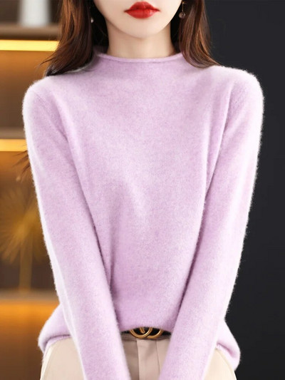 Novi osnovni ženski džemper jesen-zima 100% merino vuna lažni izrez dugih rukava jednobojno dno pletenina od kašmira gornja ženska odjeća