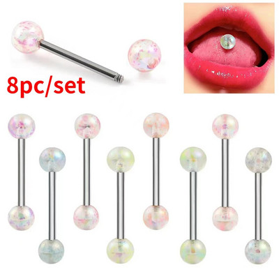 8 ΤΕΜ/Παρτίδα Χειρουργικό Ατσάλινο Glitter Μπάλα Piercing Γλώσσας Barbell Bar Δαχτυλίδι γλώσσας Body Studs Piercing Κοσμήματα Γυναικεία Αντρικά Piercing