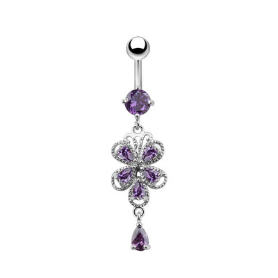 1gb Cute Butterfly Flower Dangle Belly Button Gredzeni Nabas pīrsings 316L Ķirurģiskā tērauda ķermeņa rotaslietas vēdera pīrsings Oreja Ombligo