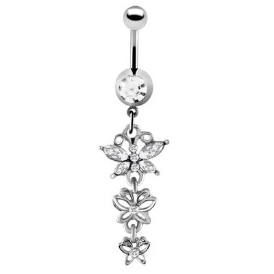 1gb Cute Butterfly Flower Dangle Belly Button Gredzeni Nabas pīrsings 316L Ķirurģiskā tērauda ķermeņa rotaslietas vēdera pīrsings Oreja Ombligo