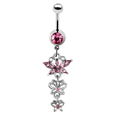 1gb Cute Butterfly Flower Dangle Belly Button Gredzeni Nabas pīrsings 316L Ķirurģiskā tērauda ķermeņa rotaslietas vēdera pīrsings Oreja Ombligo