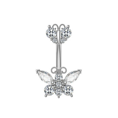 1gb Cute Butterfly Flower Dangle Belly Button Gredzeni Nabas pīrsings 316L Ķirurģiskā tērauda ķermeņa rotaslietas vēdera pīrsings Oreja Ombligo