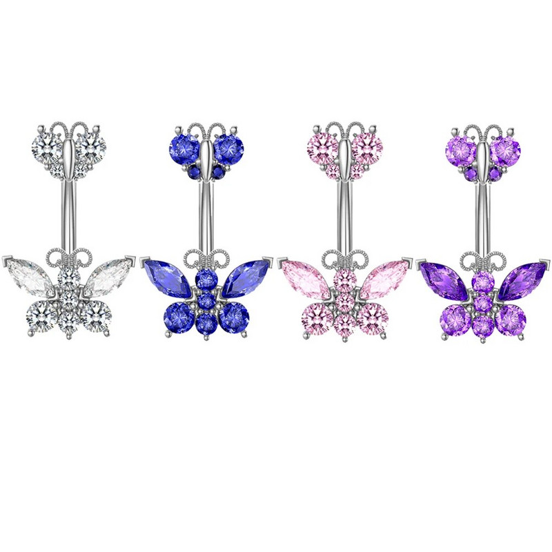 1gb Cute Butterfly Flower Dangle Belly Button Gredzeni Nabas pīrsings 316L Ķirurģiskā tērauda ķermeņa rotaslietas vēdera pīrsings Oreja Ombligo