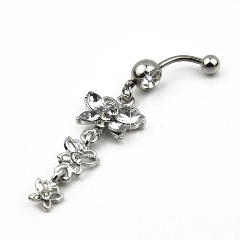 1gb Cute Butterfly Flower Dangle Belly Button Gredzeni Nabas pīrsings 316L Ķirurģiskā tērauda ķermeņa rotaslietas vēdera pīrsings Oreja Ombligo