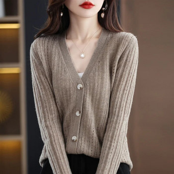 Есенен корейски пуловер за плетене Жилетка Дамски ново 2022 Едногърди пуловер с дълъг ръкав Дамски топъл свободен дамски пуловер