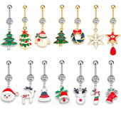 Ziemassvētku nabas gredzeni Sniegavīrs Alnis Santa Dangle Nabas Stieņa pīrsings Sievietēm Ziemassvētku dāvanas