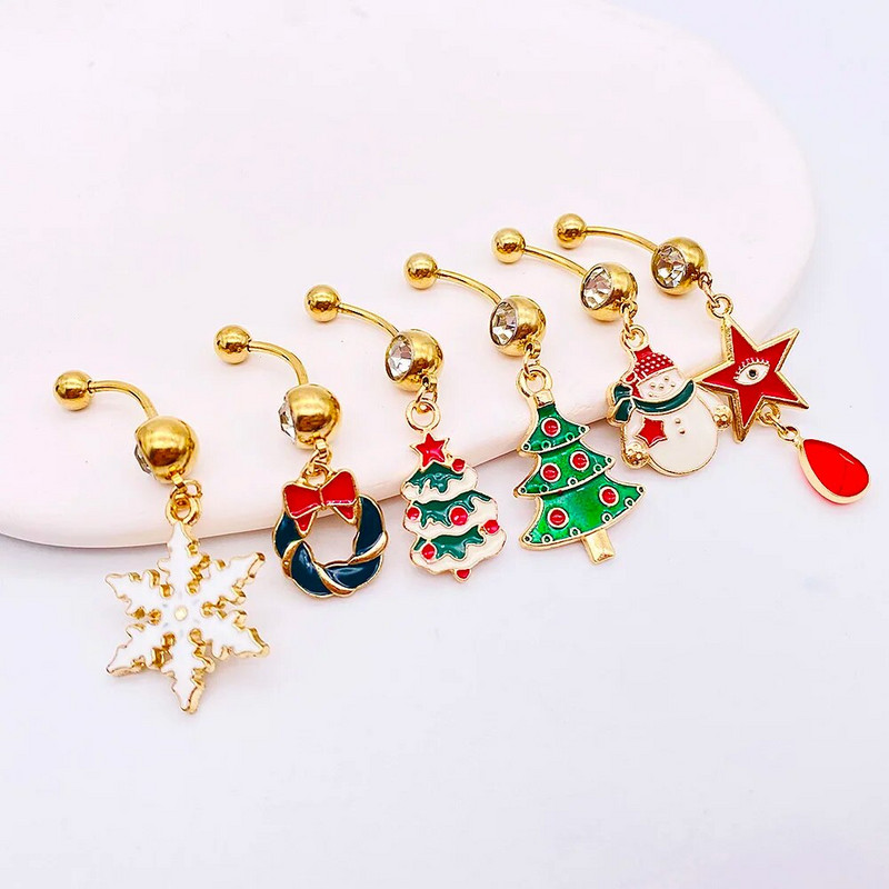 Ziemassvētku nabas gredzeni Sniegavīrs Alnis Santa Dangle Nabas Stieņa pīrsings Sievietēm Ziemassvētku dāvanas
