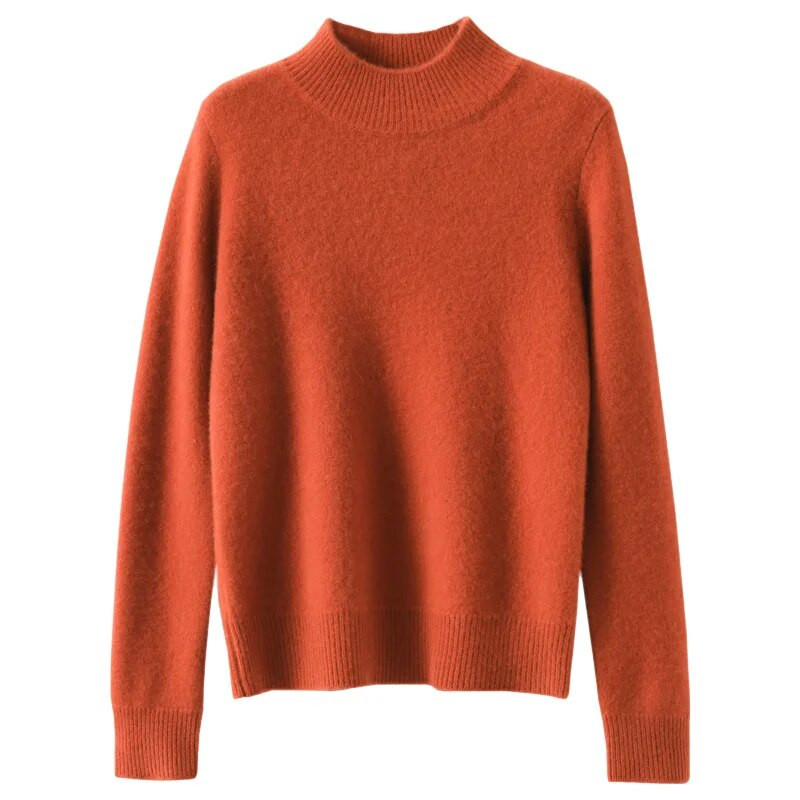 Rudens ziemas sieviešu džemperis ar pusi augstu apkakli ar garām piedurknēm, silti, pamata trikotāžas džemperi, brīvi, brīvi trikotāžas apģērbi, ikdienas korejiešu džemperi