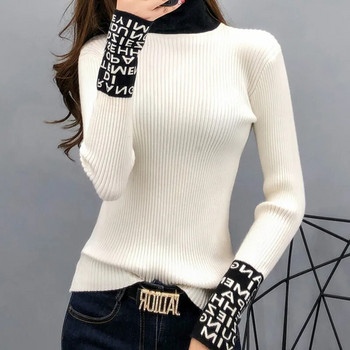 #3803 Пролет Есен 2022 Трикотажни пуловери Дамски дамски пуловери с дълги ръкави и пуловери Тесни пуловери с висока яка и Дамски плетени