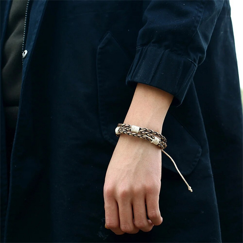 Vintage auduma kokvilnas lina rokassprādze vīriešiem Vienkārša regulējama brūna vīriešu rokassprādze Mode vīriešu aproce rotaslieta dāvana