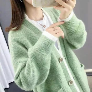 Кашмирен пуловер от норка Дамско палто Есен Зима 2023 г. Нова версия на свободна жилетка с мързелива вятърна плетка Удобно дамско яке