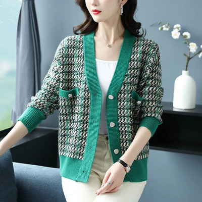 Sieviešu džemperis, 2023. g. jauns rudens, ziema ar garām piedurknēm, kontrastējošās krāsās, brīvs, silts adījums džemperis jakas, mēteļi, sieviešu