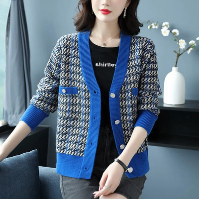 Sieviešu džemperis, 2023. g. jauns rudens, ziema ar garām piedurknēm, kontrastējošās krāsās, brīvs, silts adījums džemperis jakas, mēteļi, sieviešu