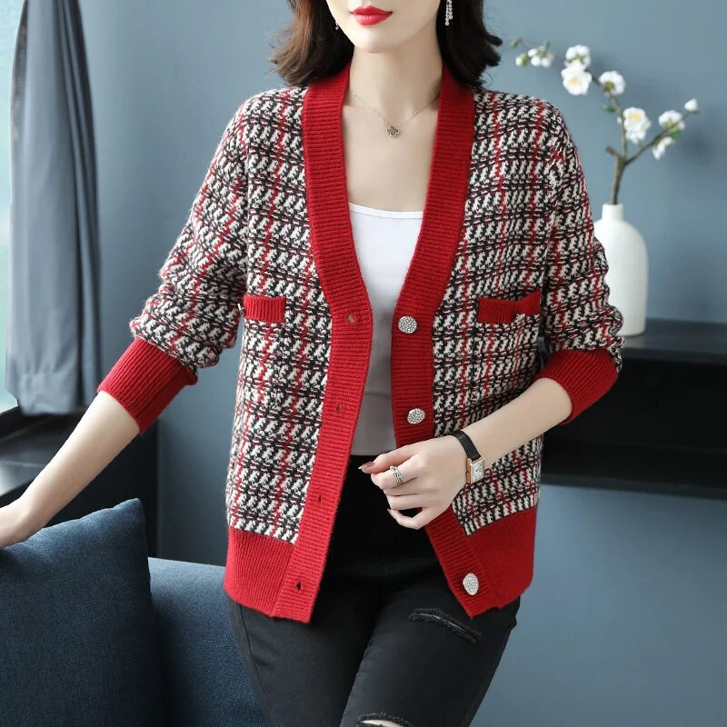 Sieviešu džemperis, 2023. g. jauns rudens, ziema ar garām piedurknēm, kontrastējošās krāsās, brīvs, silts adījums džemperis jakas, mēteļi, sieviešu