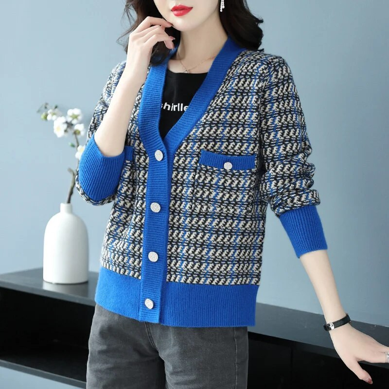 Sieviešu džemperis, 2023. g. jauns rudens, ziema ar garām piedurknēm, kontrastējošās krāsās, brīvs, silts adījums džemperis jakas, mēteļi, sieviešu