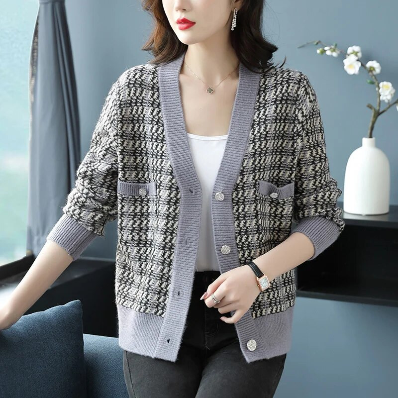 Sieviešu džemperis, 2023. g. jauns rudens, ziema ar garām piedurknēm, kontrastējošās krāsās, brīvs, silts adījums džemperis jakas, mēteļi, sieviešu