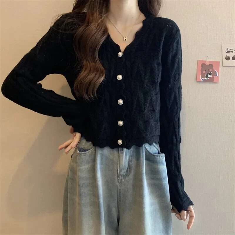 2023. gada jaunais pavasara rudens džempera jaka sieviešu modes slaids ar garām piedurknēm, ikdienas trikotāžas mētelis ar V veida kakla izgriezumu, sieviešu topi